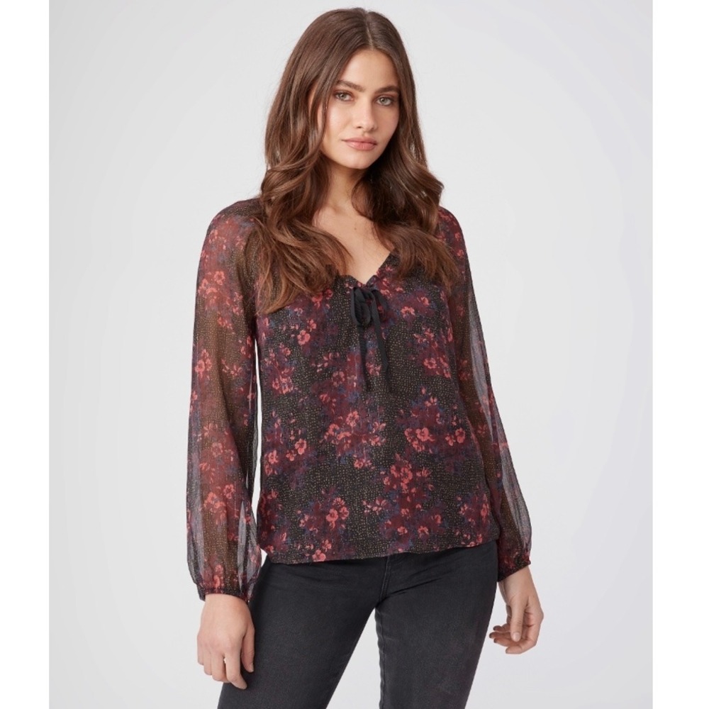 Paige Alexius Blouse Black Silk Long Sleeve‎ Blouse Top Women's XS